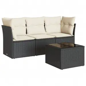 vidaXL Salon de jardin 4 pcs avec coussins noir résine tressée pas cher