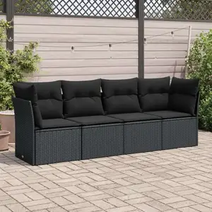 vidaXL Salon de jardin 4 pcs avec coussins noir résine tressée pas cher