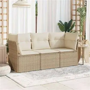 Comparateur de prix : vidaXL Salon de jardin avec coussins 3 pcs beige résine tressée