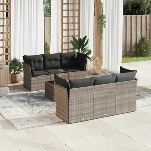 vidaXL Salon de jardin avec coussins 7 pcs gris clair résine tressée pas cher