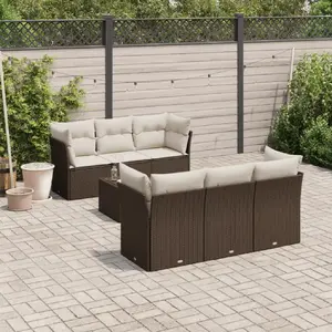 vidaXL Salon de jardin avec coussins 7 pcs marron résine tressée pas cher
