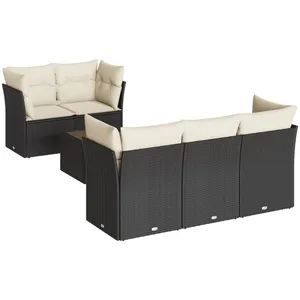 vidaXL Salon de jardin 7 pcs avec coussins noir résine tressée pas cher