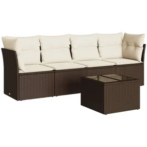 vidaXL Salon de jardin avec coussins 5 pcs marron résine tressée pas cher
