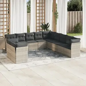 Vidaxl salon de jardin 11 pcs avec coussins gris clair résine tressée pas cher