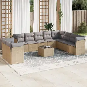 vidaXL Salon de jardin 11 pcs avec coussins beige résine tressée pas cher