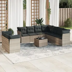 vidaXL Salon de jardin avec coussins 10 pcs gris clair résine tressée pas cher