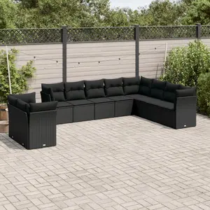 vidaXL Salon de jardin 10 pcs avec coussins noir résine tressée pas cher