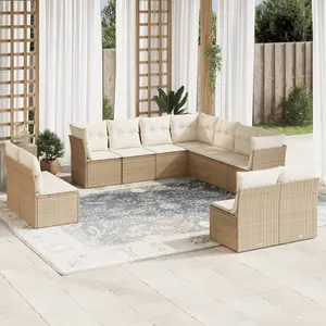 vidaXL Salon de jardin 11 pcs avec coussins beige résine tressée pas cher