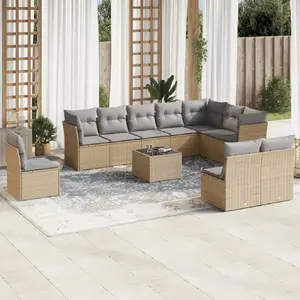 vidaXL Salon de jardin 11 pcs avec coussins beige résine tressée pas cher