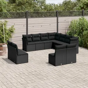 vidaXL Salon de jardin 11 pcs avec coussins noir résine tressée pas cher