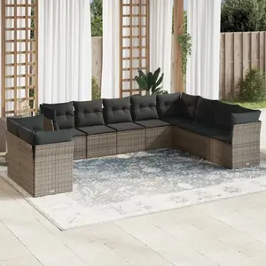 vidaXL Salon de jardin avec coussins 10 pcs gris résine tressée pas cher