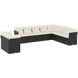 vidaXL Salon de jardin 10 pcs avec coussins noir résine tressée pas cher