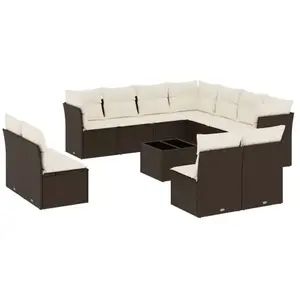 vidaXL Salon de jardin avec coussins 12 pcs marron résine tressée pas cher