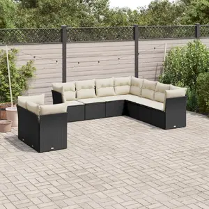 vidaXL Salon de jardin 9 pcs avec coussins noir résine tressée pas cher