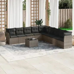 vidaXL Salon de jardin avec coussins 10 pcs gris résine tressée pas cher