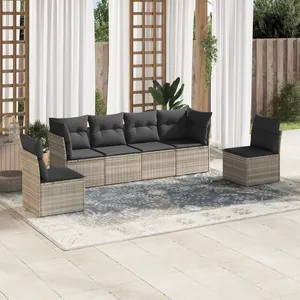 vidaXL Salon de jardin 6 pcs avec coussins gris clair résine tressée pas cher
