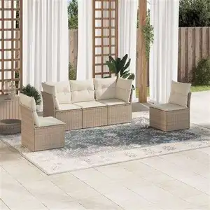 vidaXL Salon de jardin avec coussins 5 pcs beige résine tressée pas cher