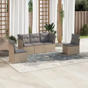 vidaXL Salon de jardin avec coussins 5 pcs beige résine tressée pas cher