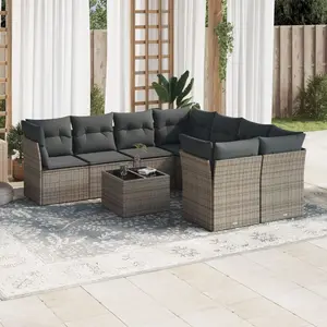 vidaXL Salon de jardin 9 pcs avec coussins gris résine tressée pas cher