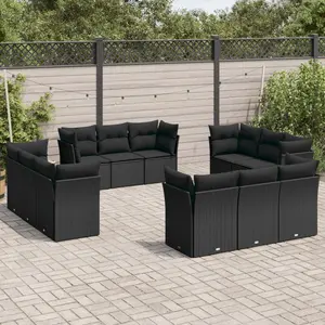 vidaXL Salon de jardin 12 pcs avec coussins noir résine tressée pas cher