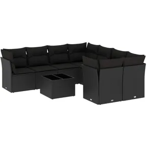 vidaXL Salon de jardin 9 pcs avec coussins noir résine tressée pas cher