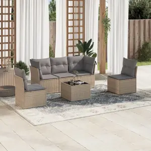 vidaXL Salon de jardin avec coussins 6 pcs beige résine tressée pas cher