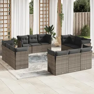 vidaXL Salon de jardin avec coussins 12 pcs gris résine tressée pas cher