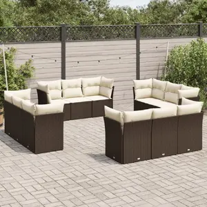 vidaXL Salon de jardin avec coussins 12 pcs marron résine tressée pas cher