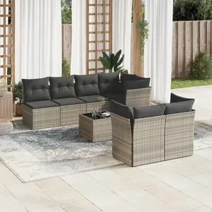 vidaXL Salon de jardin 8 pcs avec coussins gris clair résine tressée pas cher
