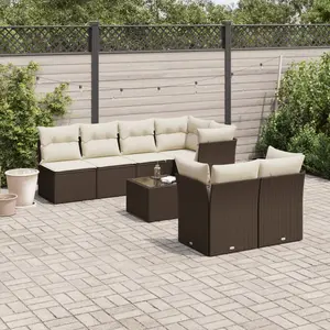 vidaXL Salon de jardin 8 pcs avec coussins marron résine tressée pas cher