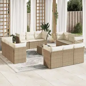 vidaXL Salon de jardin avec coussins 13 pcs beige résine tressée pas cher