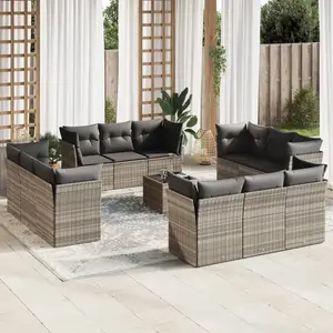 Vidaxl salon de jardin avec coussins 13 pcs gris clair résine tressée pas cher