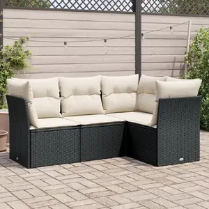 vidaXL Salon de jardin 4 pcs avec coussins noir résine tressée pas cher