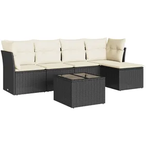 vidaXL Salon de jardin 6 pcs avec coussins noir résine tressée pas cher