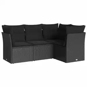 vidaXL Salon de jardin 4 pcs avec coussins noir résine tressée pas cher