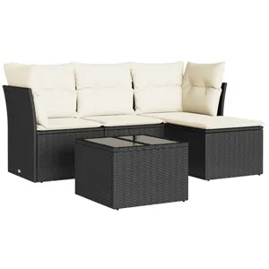 vidaXL Salon de jardin 5 pcs avec coussins noir résine tressée pas cher