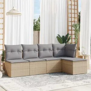 vidaXL Salon de jardin avec coussins 5 pcs beige résine tressée pas cher