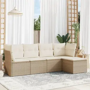 vidaXL Salon de jardin avec coussins 5 pcs beige résine tressée pas cher
