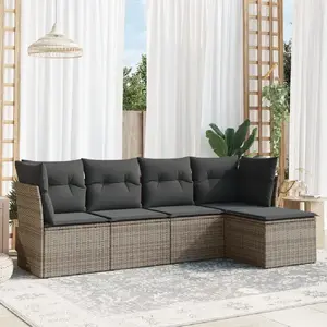 vidaXL Salon de jardin 5 pcs avec coussins gris résine tressée pas cher