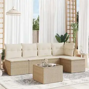 vidaXL Salon de jardin avec coussins 6 pcs beige résine tressée pas cher