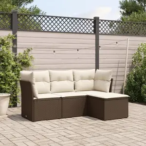 vidaXL Salon de jardin 4 pcs avec coussins marron résine tressée pas cher