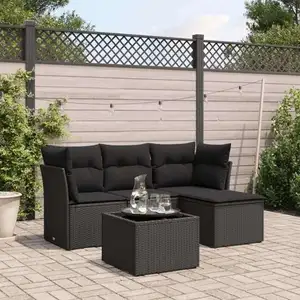 vidaXL Salon de jardin 5 pcs avec coussins noir résine tressée pas cher