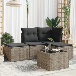vidaXL Salon de jardin 5 pcs avec coussins gris résine tressée pas cher