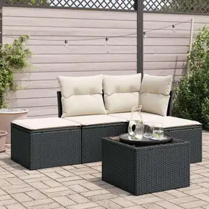 vidaXL Salon de jardin 5 pcs avec coussins noir résine tressée pas cher