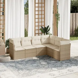 vidaXL Salon de jardin avec coussins 6 pcs beige résine tressée pas cher