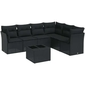 vidaXL Salon de jardin 7 pcs avec coussins noir résine tressée pas cher