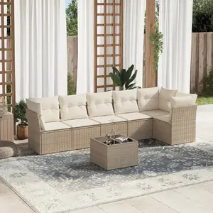 vidaXL Salon de jardin avec coussins 7 pcs beige résine tressée pas cher