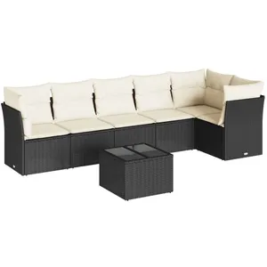 vidaXL Salon de jardin 7 pcs avec coussins noir résine tressée pas cher