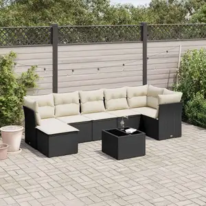 vidaXL Salon de jardin 8 pcs avec coussins noir résine tressée pas cher