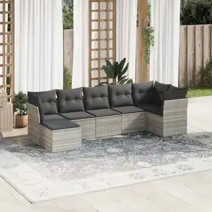 vidaXL Salon de jardin avec coussins 7 pcs gris clair résine tressée pas cher
